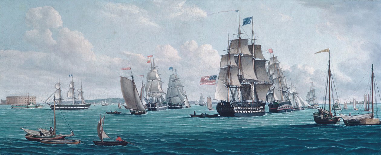 ABD Gemisi Franklin, New York Körfezi Manzaralı, 1820