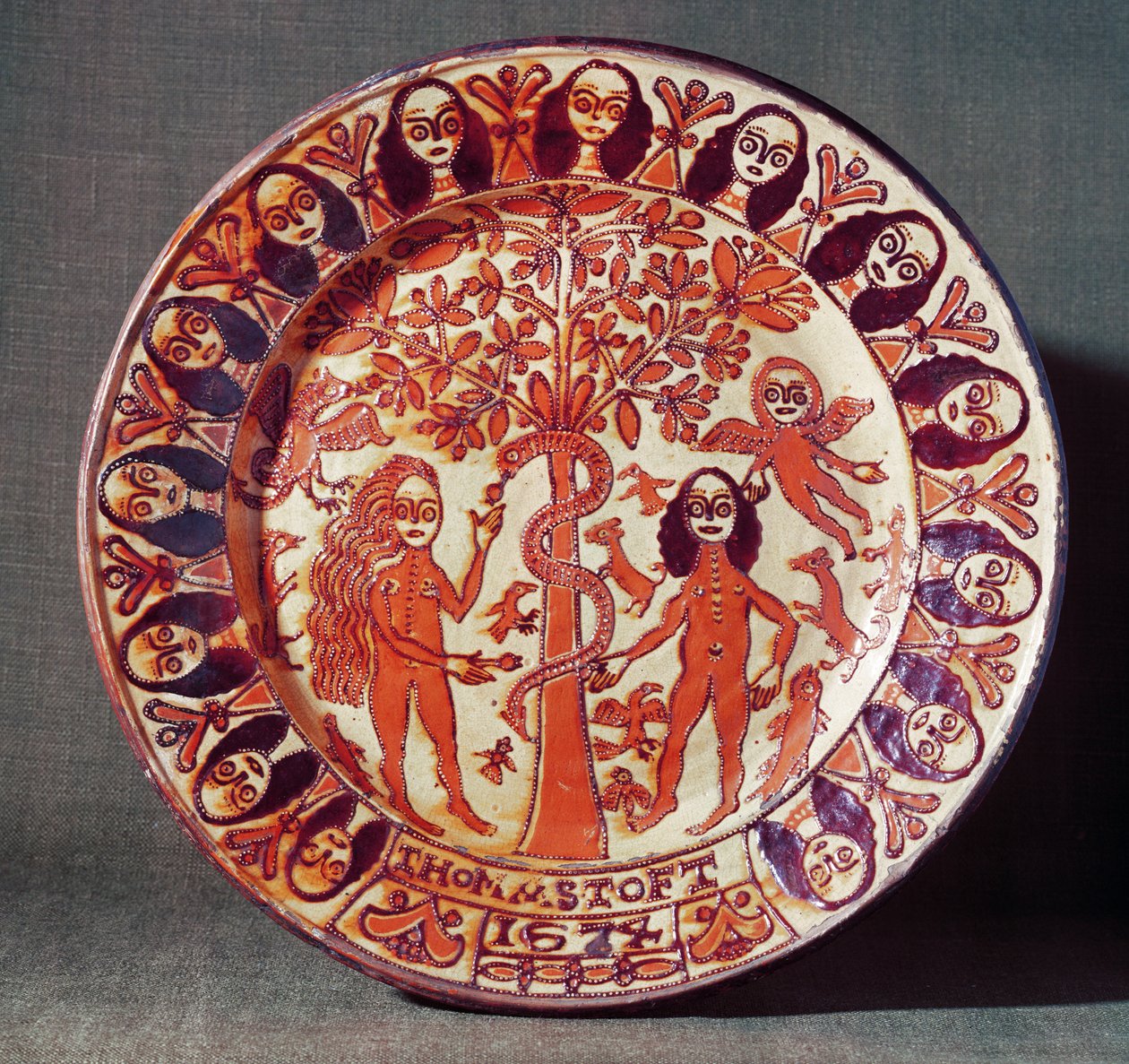 Adem ve Havva yemek takımı, Kuzey Staffordshire, 1674 by Thomas Toft