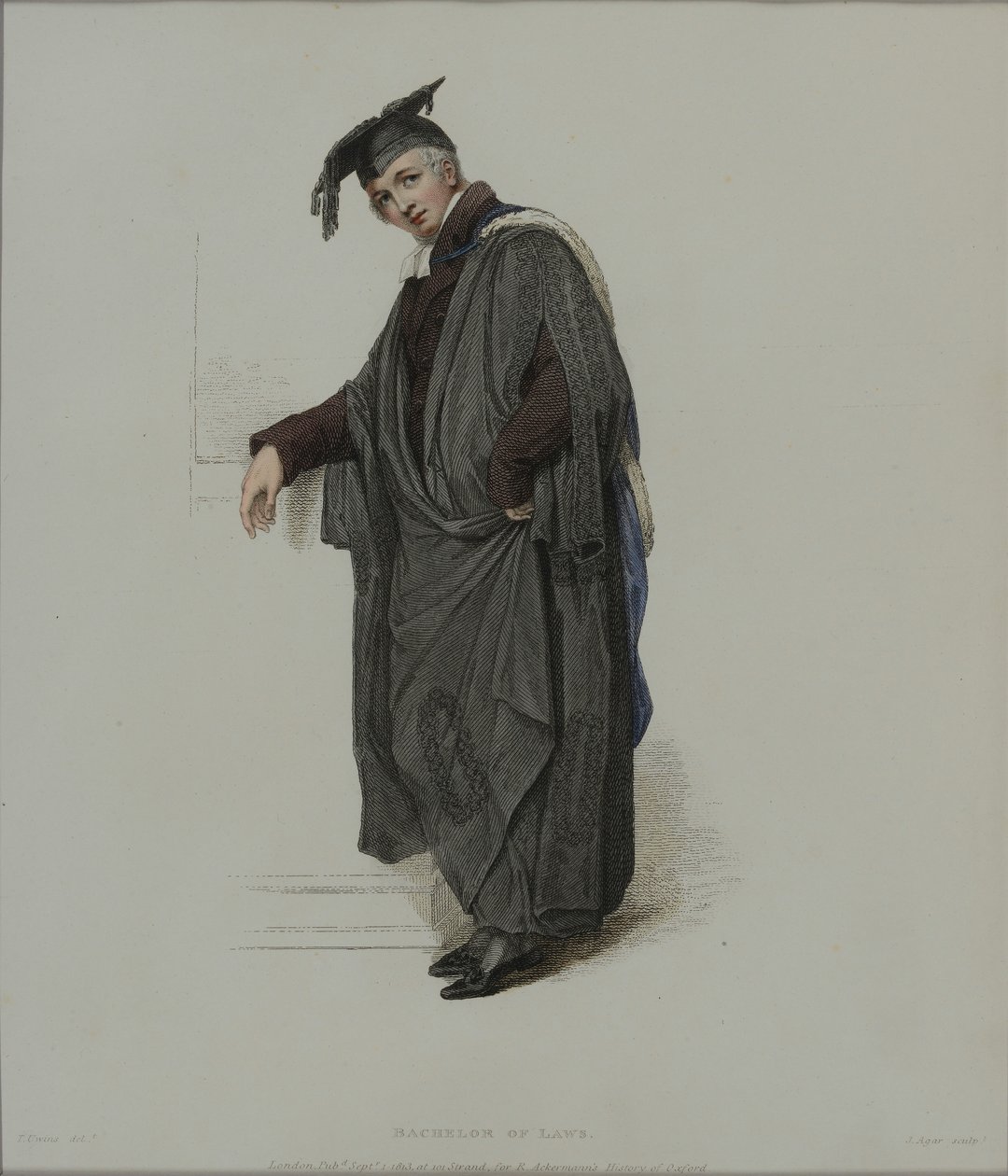 Hukuk Lisansı, J. Agar tarafından kazınmış, R. Ackermann'ın 'Oxford Tarihi'nde yayınlanmıştır, 1813 (el renkli gravür) by Thomas Uwins
