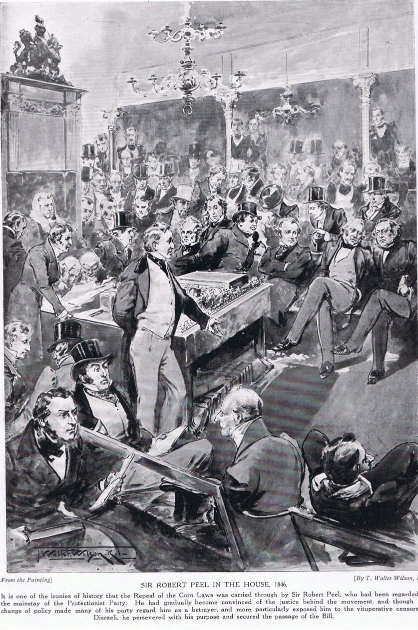 Sir Robert Peel evde, 1846, 'Hutchinson's Story of the British Nation'dan bir çizim, c.1923 by Thomas Walter Wilson