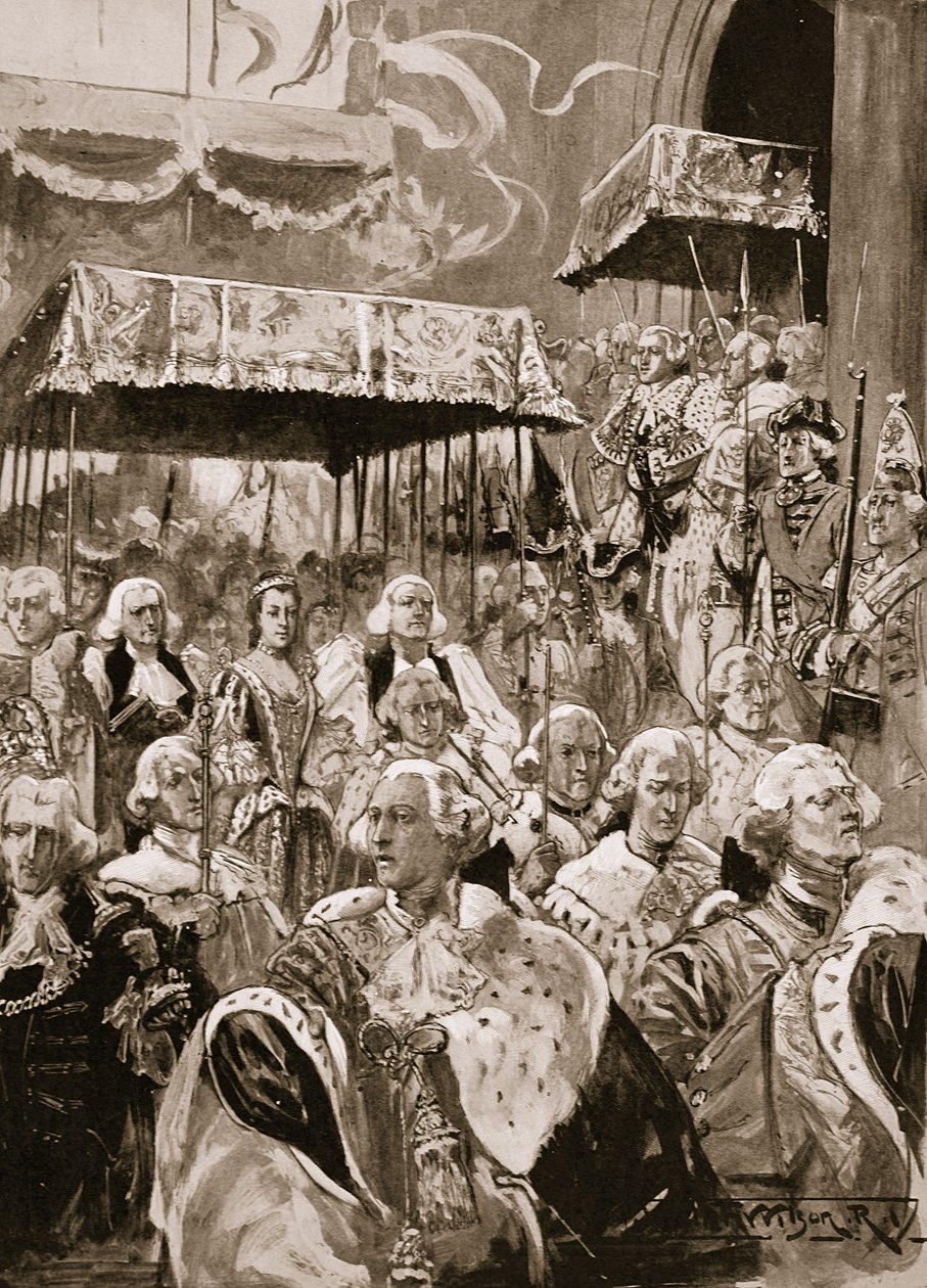 George III ve Kraliçe Charlotte'un taç giyme töreninde Westminster Salonundan Alayı, 22 Eylül 1761, 'The Illustrated London News', 1902 by Thomas Walter Wilson