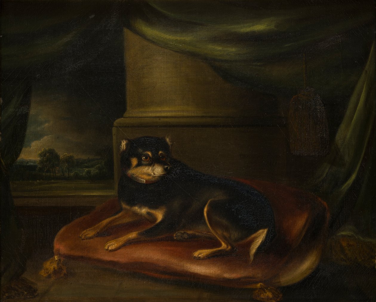 Kırmızı Yastık Üzerinde Sevilen Bir Teriyer, c.1794-1843 (tuval üzerine yağlı boya) by Thomas Weaver