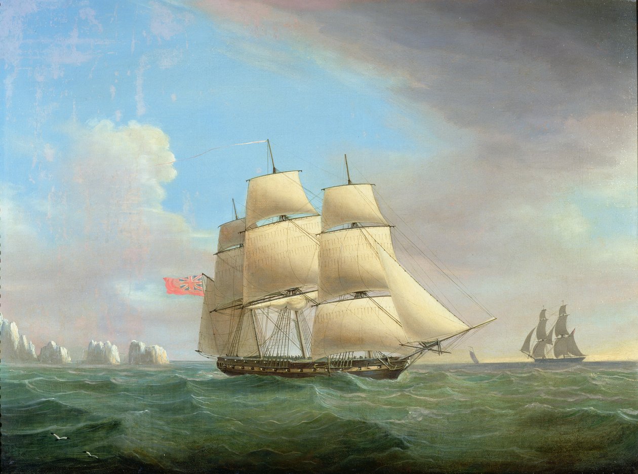 HM Fırkateyni Galatea, İğneden 38 Silah, Wight Adası by Thomas Whitcombe