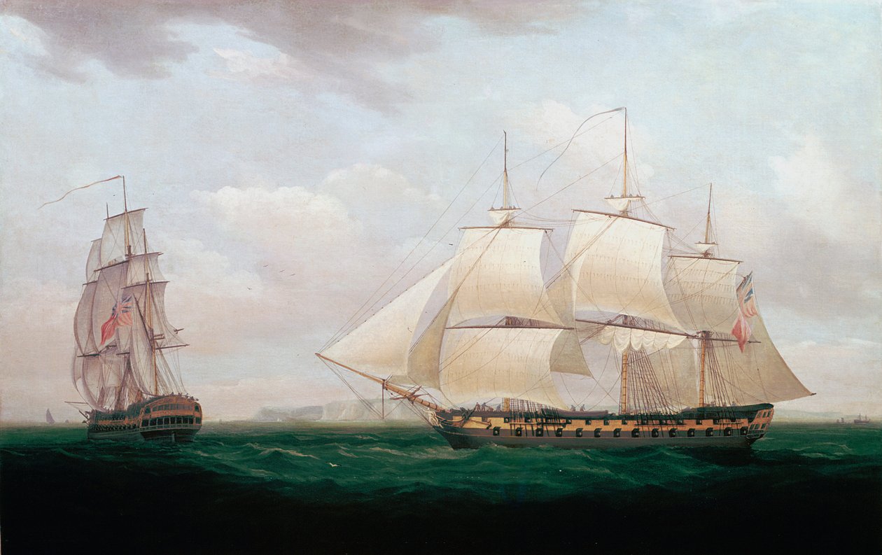 Bir Sahil Açıklarında İki Doğu Hindistanlı, Thomas Whitcombe, c1850 by Thomas Whitcombe