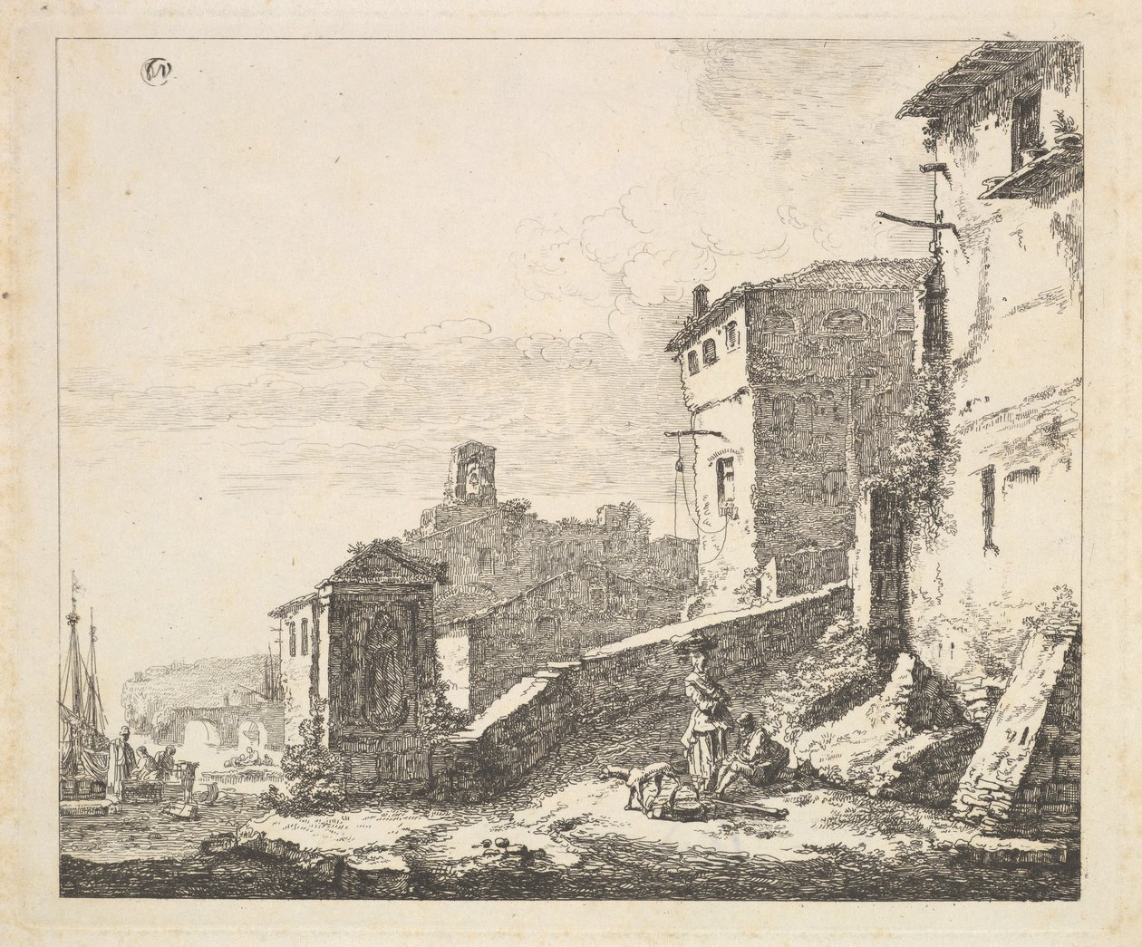 Oturan Bir Adamın Yanında Duran Kadının Olduğu Köy Manzarası kopyası, 17. yüzyıl. by Thomas Wijck