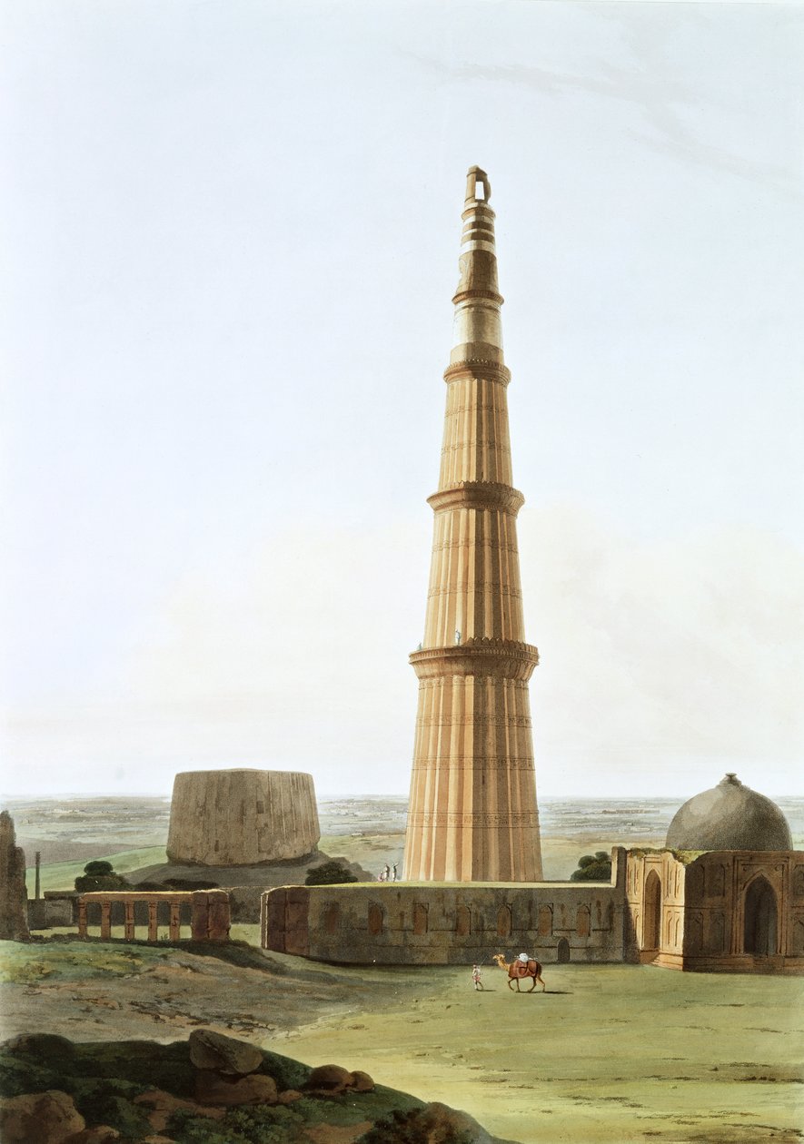 Delhi yakınlarındaki Qutb Minar by Thomas und William Daniell
