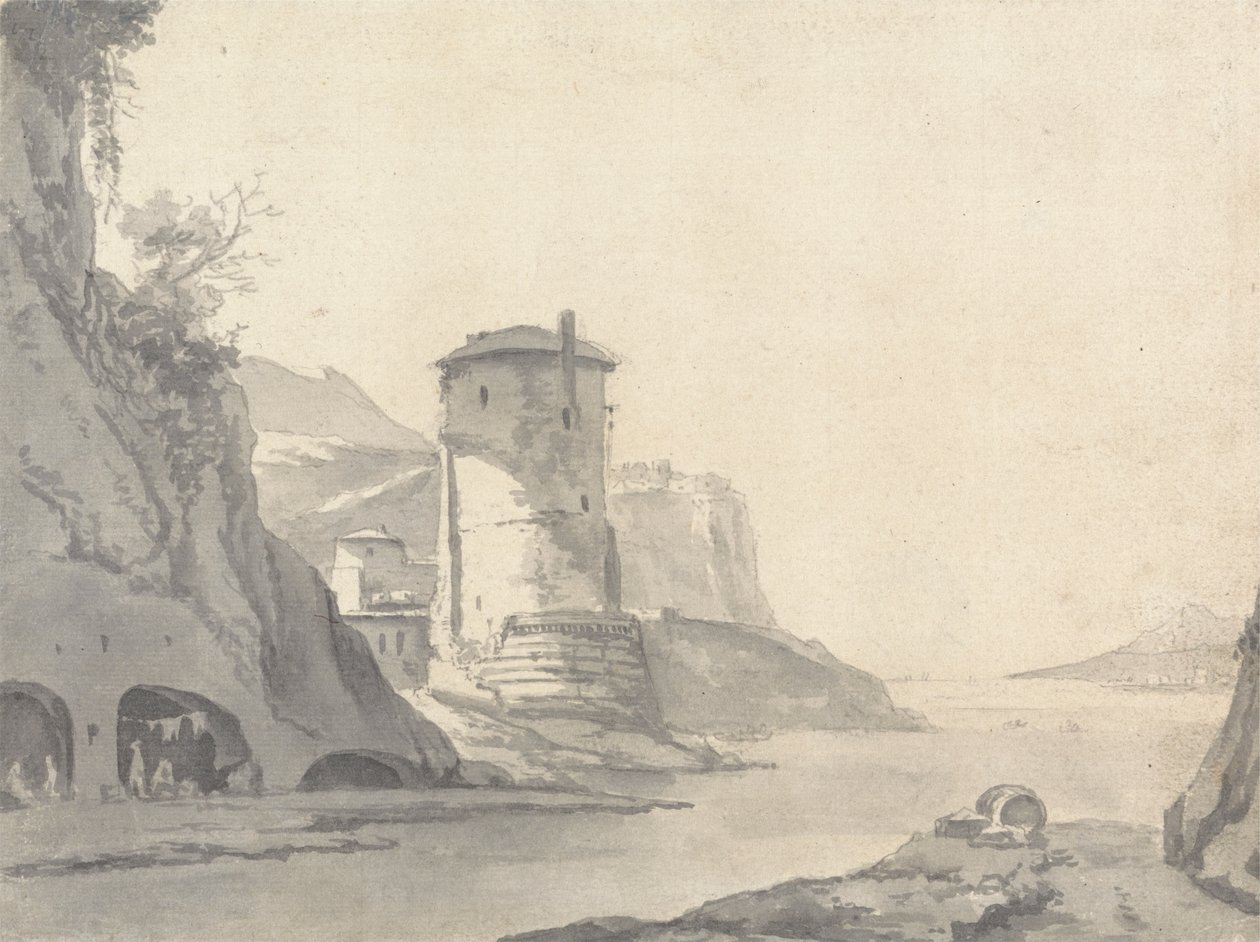 Kayalık Kıyı Koyunda Bir Köy (İtalyan?), Sol Yakasında Yuvarlak Kule by Thomas Wyck