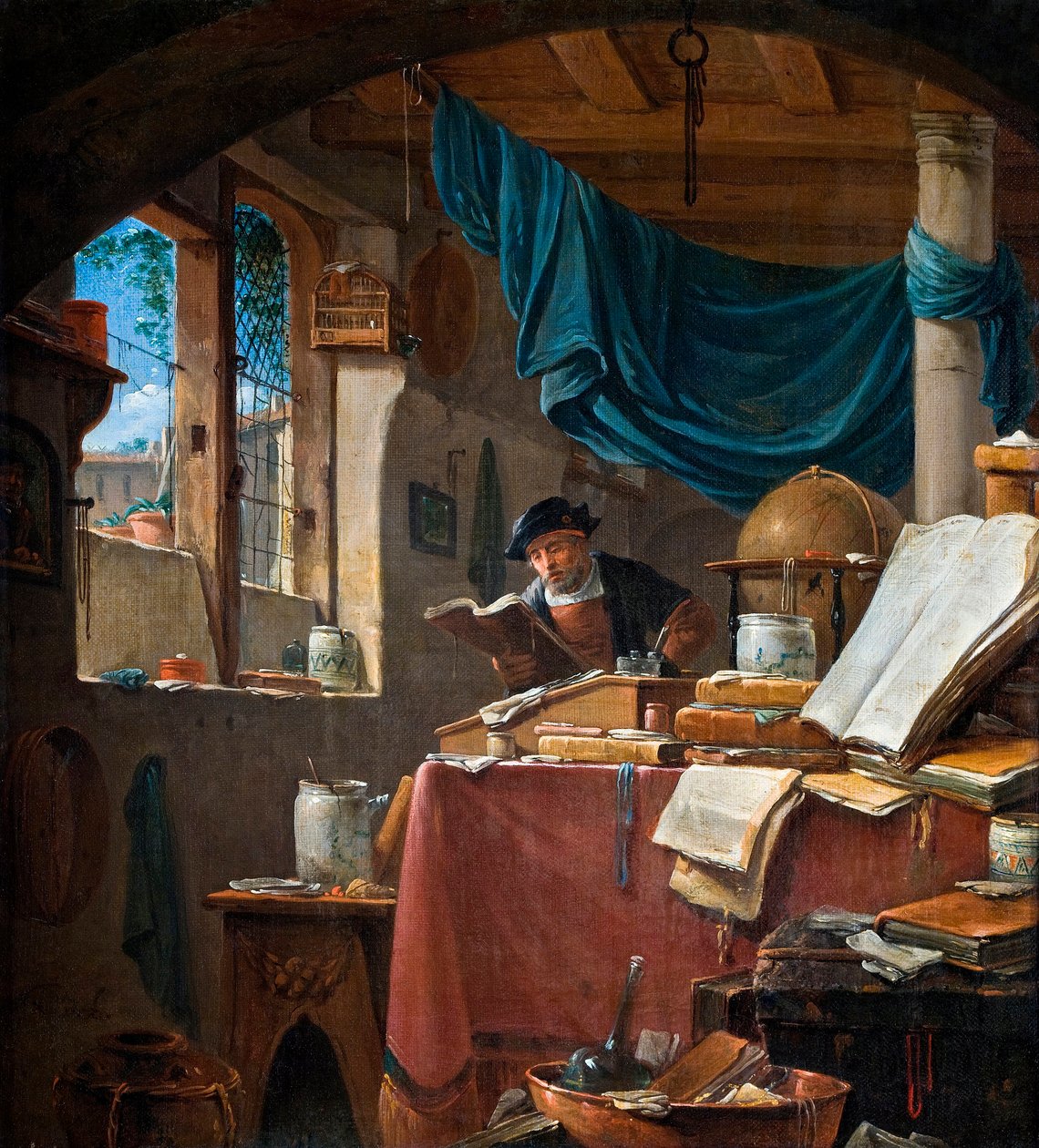 ""Un savant dans son büro"" (Bir bilim adamı Çalışmasında) Thomas Wyck (Wyjck veya Wijck) (1616-1677 dolaylarında) - Tuval üzerine yağlı boya - 33.5x31 - Hallwylska Museet, Stockholm by Thomas Wyck