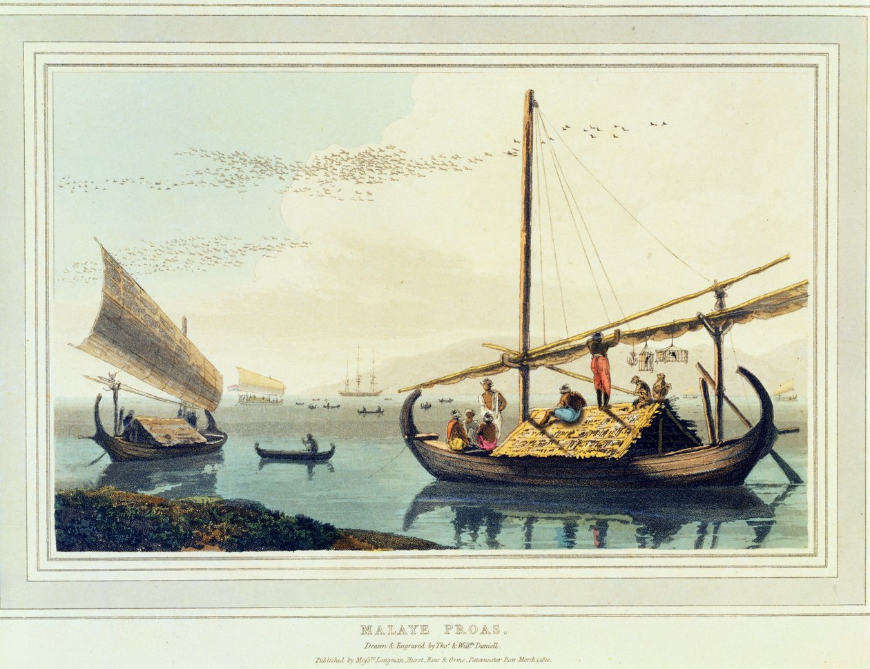 Malaye Proas, 'Hindistan'a Pitoresk Bir Yolculuk'tan levha 17, 1810 (aquatint) by Thomas und William Daniell