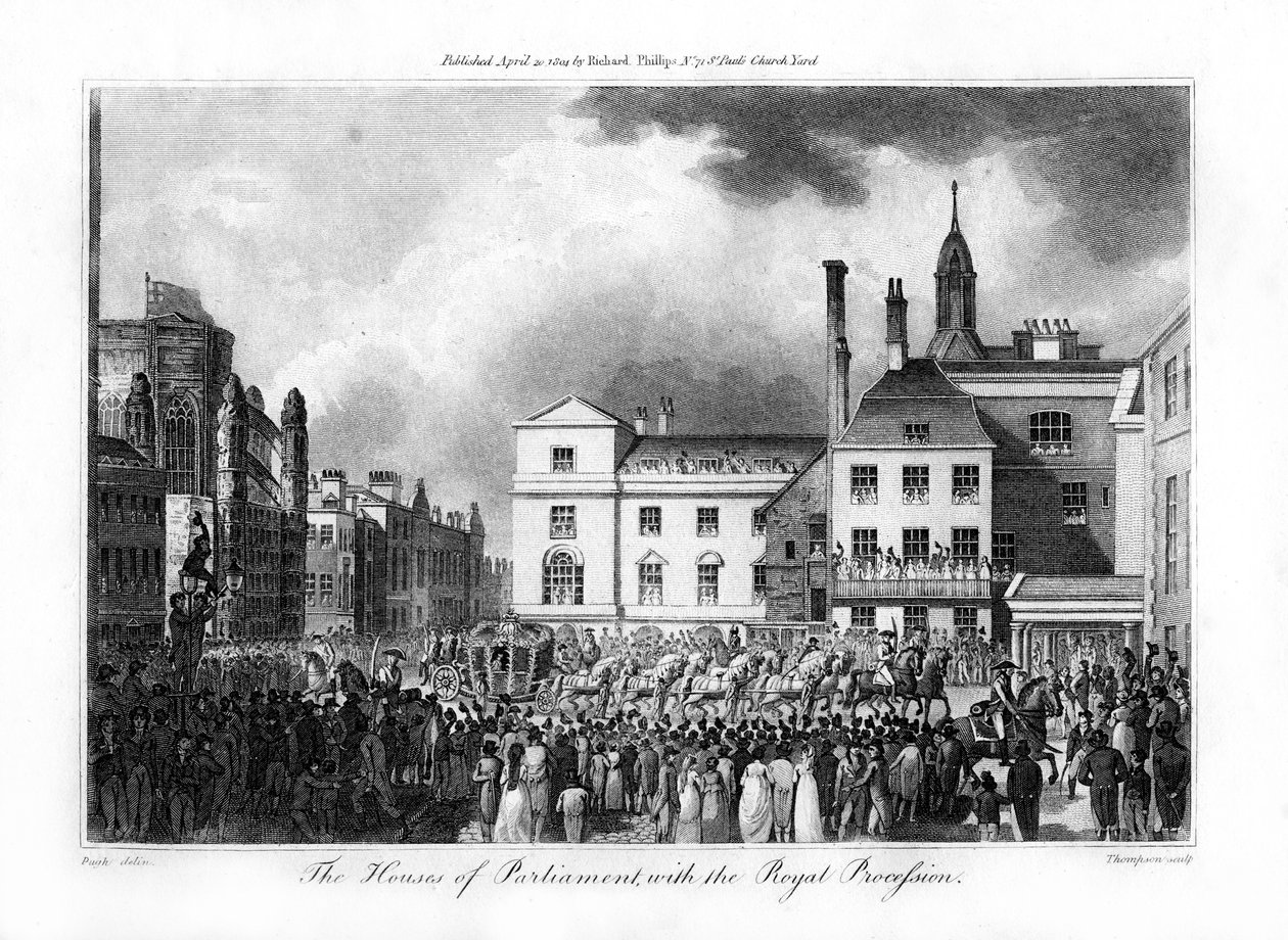Kraliyet Alayı ile Parlamento Binası, Londra, 1804. by Thompson