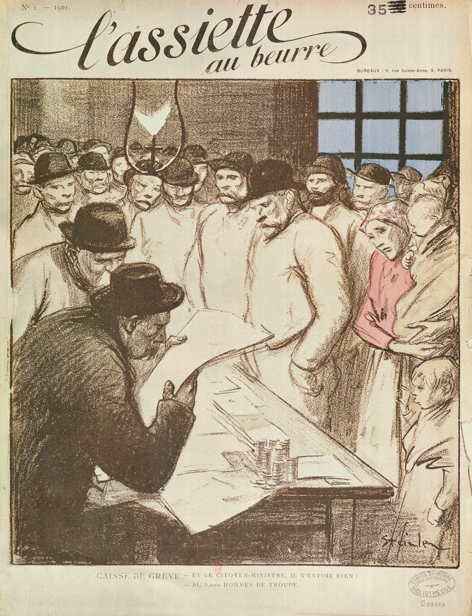 Tereyağı Tabağı, Sayı no. 1 (4 Nisan), Caisse de Grève, 1901 (litografi) by Théophile Alexandre Steinlen