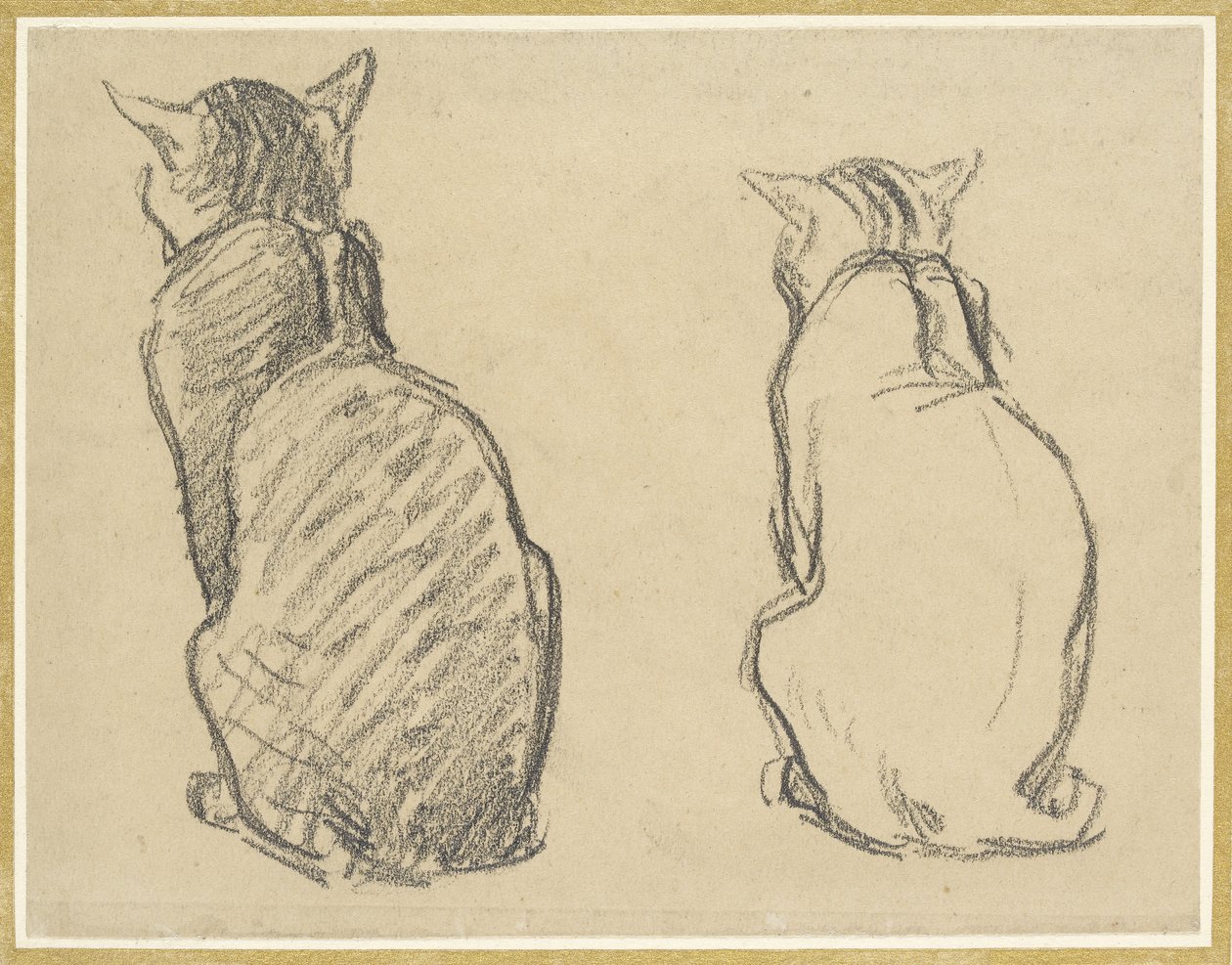 Bir Kedinin İki Çalışması (renksiz dokuma kağıt üzerinde grafit) by Théophile Alexandre Steinlen