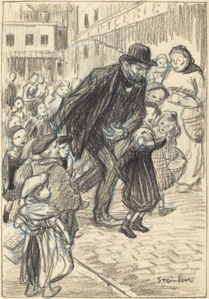 Bir Şehrin Sokaklarında, Etrafı Çocuklarla Çevrili Bir Adam (Un Père) by Théophile Alexandre Steinlen