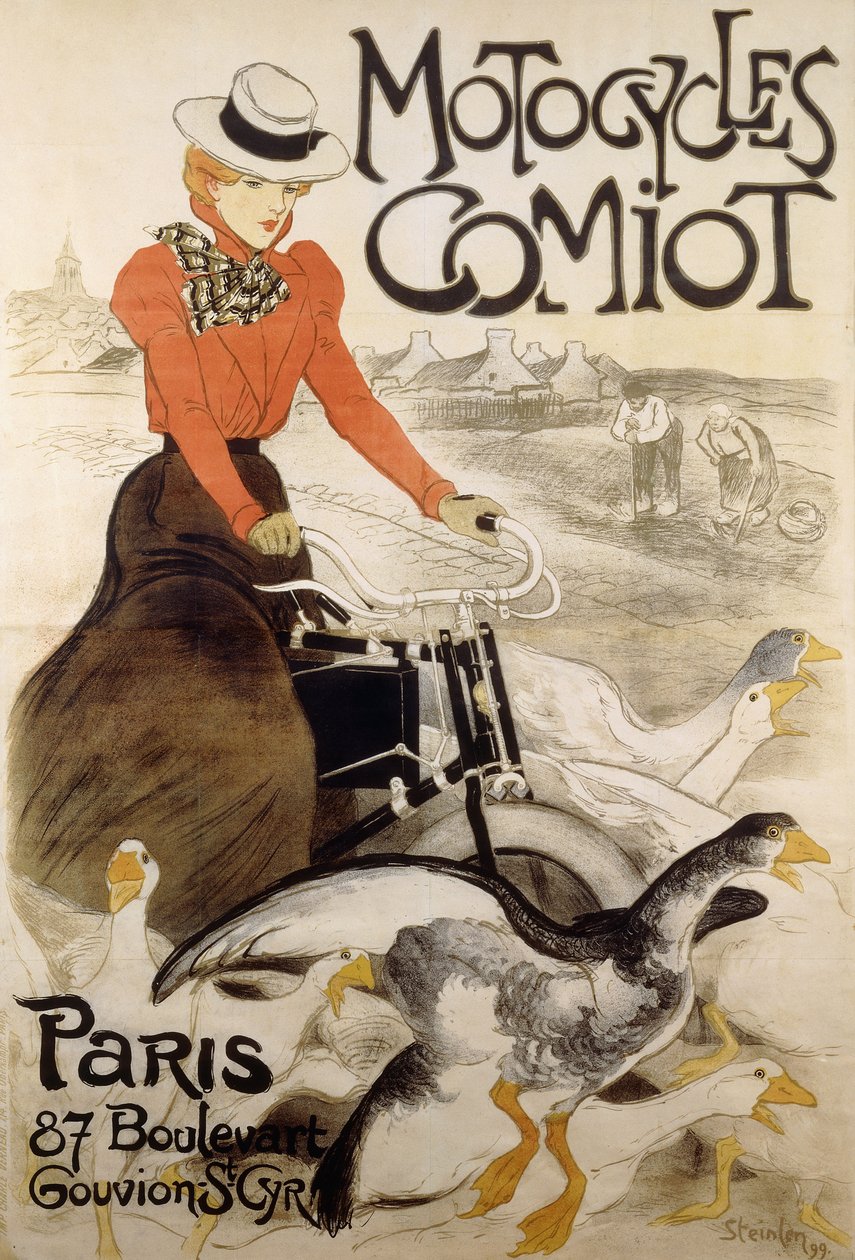 "Motosikletler Comiot" için bir reklam afişi, 1899 by Théophile Alexandre Steinlen