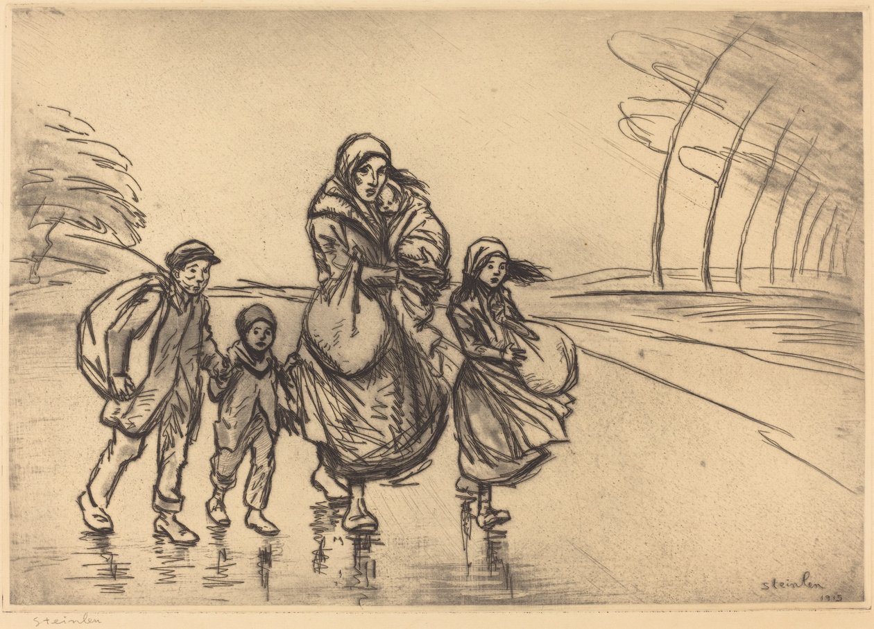 Yağmurda: Anne ve Çocuklar, 1915. by Théophile Alexandre Steinlen