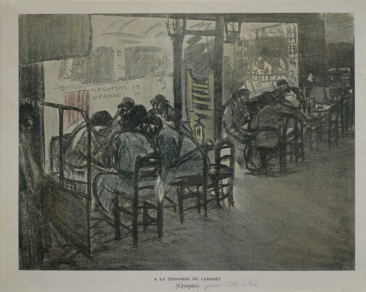 Paris kafenin terasında, Theophile Alexandre Steinlen tarafından, eskiz by Théophile Alexandre Steinlen