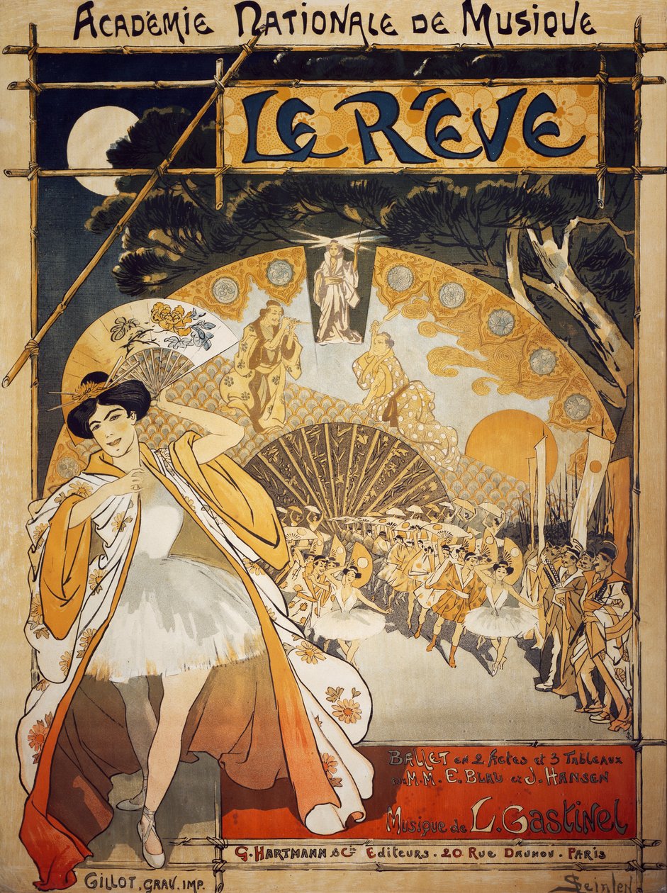 Le Reve posteri, bale Alfred-Edouard Blau ve Joseph Hansen, müzik Leon Gastinel, Academie Nationale de Musique, Paris, Yayınlayan Hartmann, Paris by Théophile Alexandre Steinlen