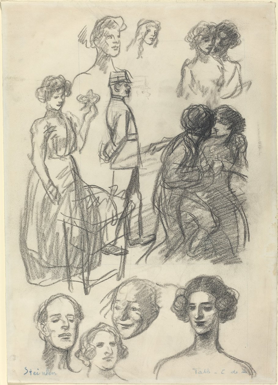 "Bir Bankta Aşıklar" için eskizler by Théophile Alexandre Steinlen