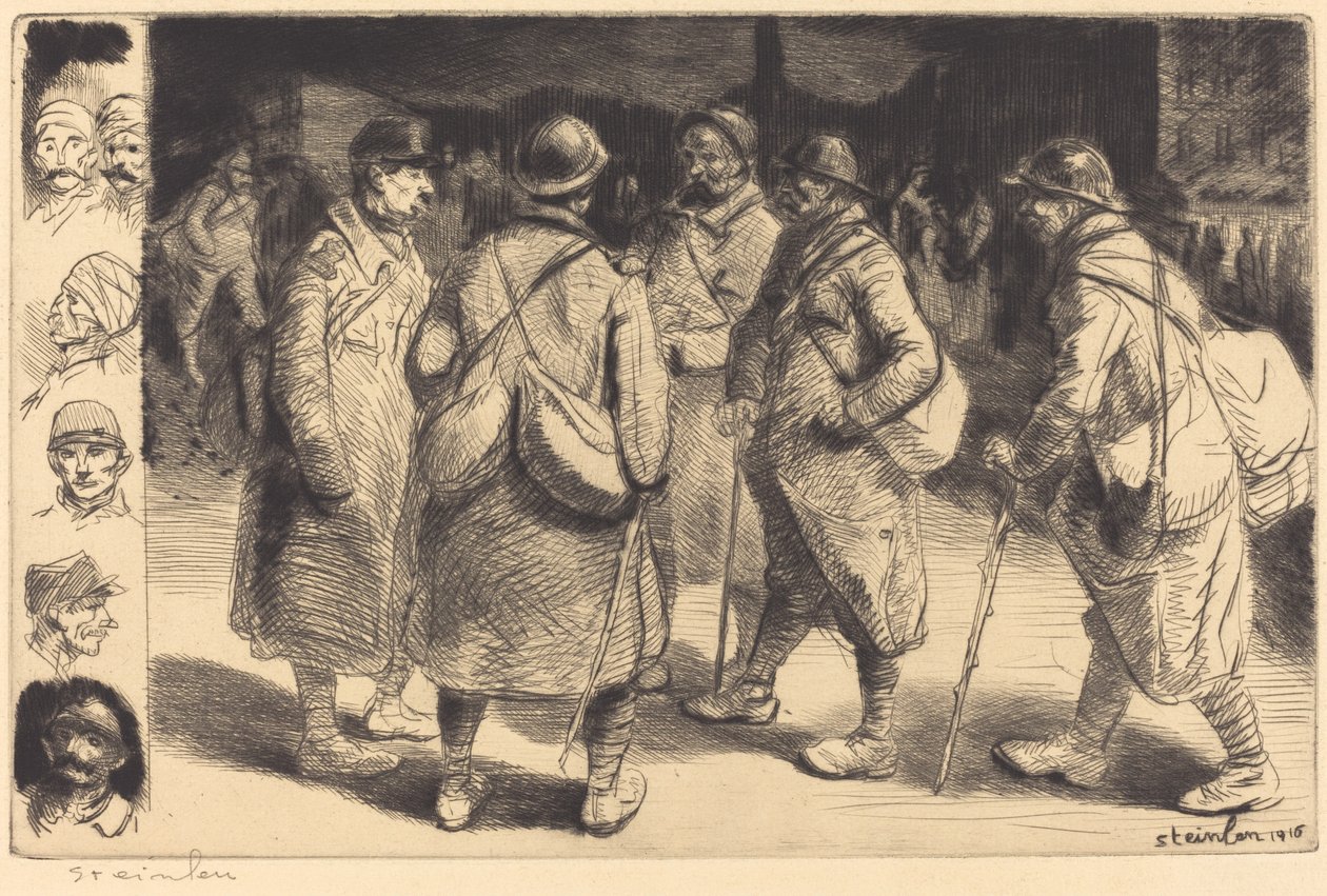 Askerler İzinli - Gece Sahnesi İzinli - Gece Etkisi, 1916. by Théophile Alexandre Steinlen