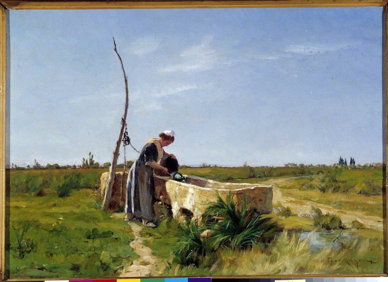 Theophile Maya'nın Köylü ve Kuyu Tablosu (1860-1937) Dim. 46x56 cm. Zorunlu söz: Provence Marseille DR ile ilgili koleksiyon temeli by Théophile Henri Mayan