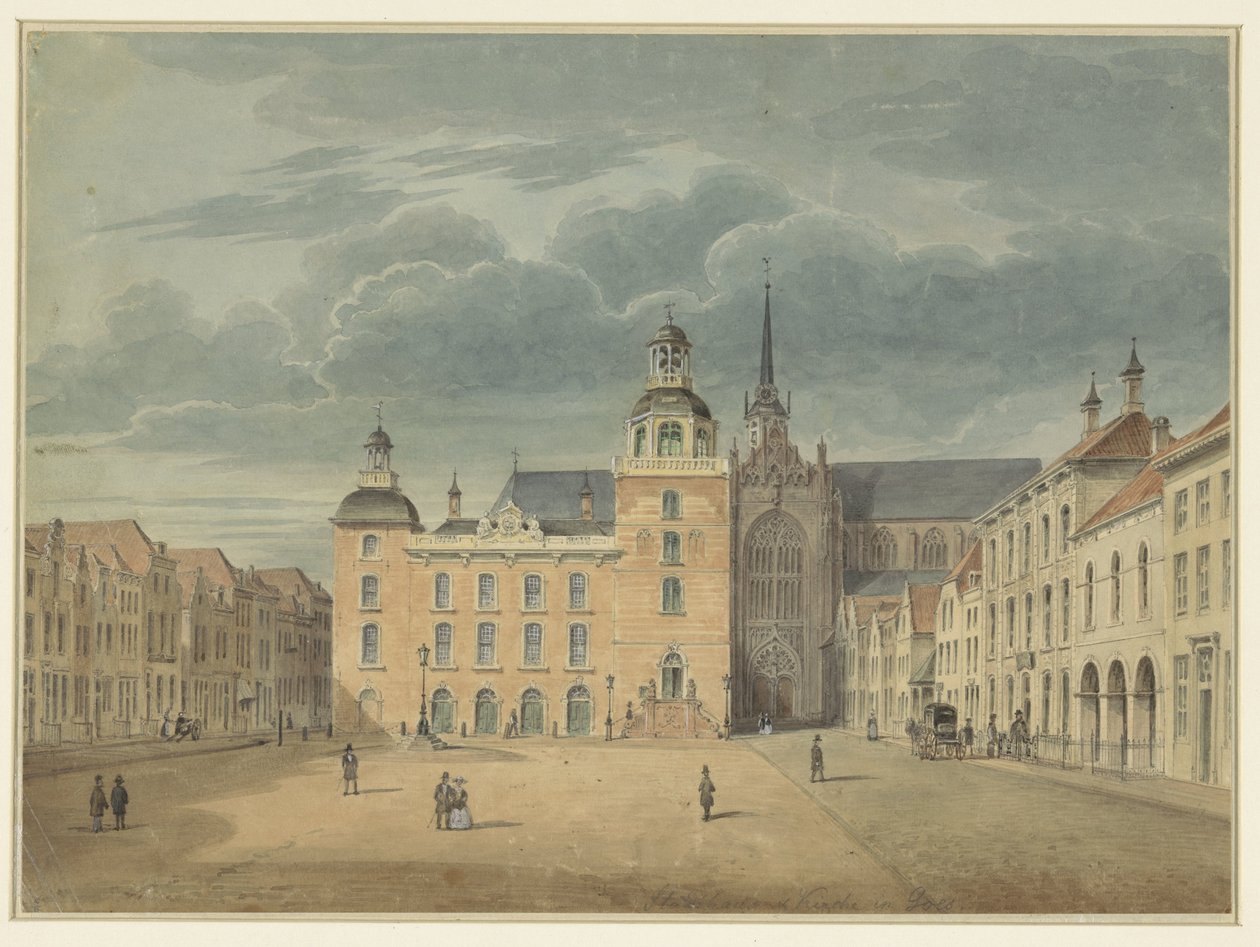 Goes (Zeland) belediye binası ve kilise by Théophile Schuler (possibly)