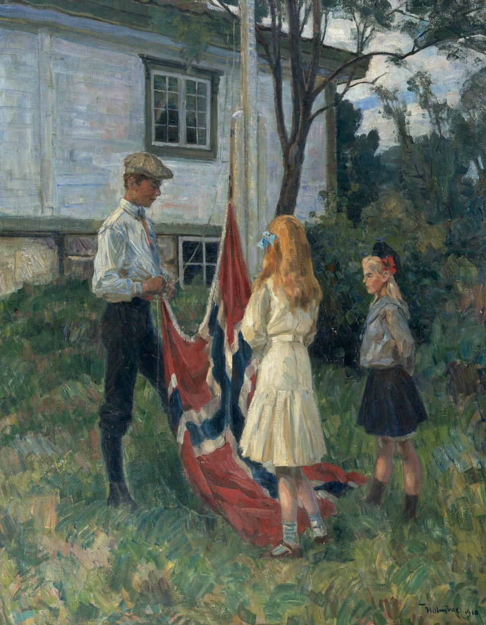 Çocuklar Norveç Bayrağını Kaldırdı by Thorolf Holmboe