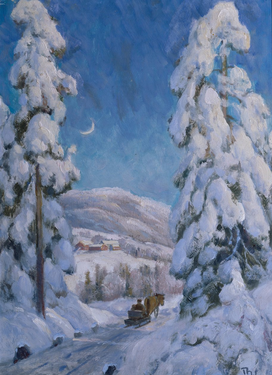 Kış Manzarasında At ve Kızak (tuval üzerine yağlı boya) by Thorolf Holmboe