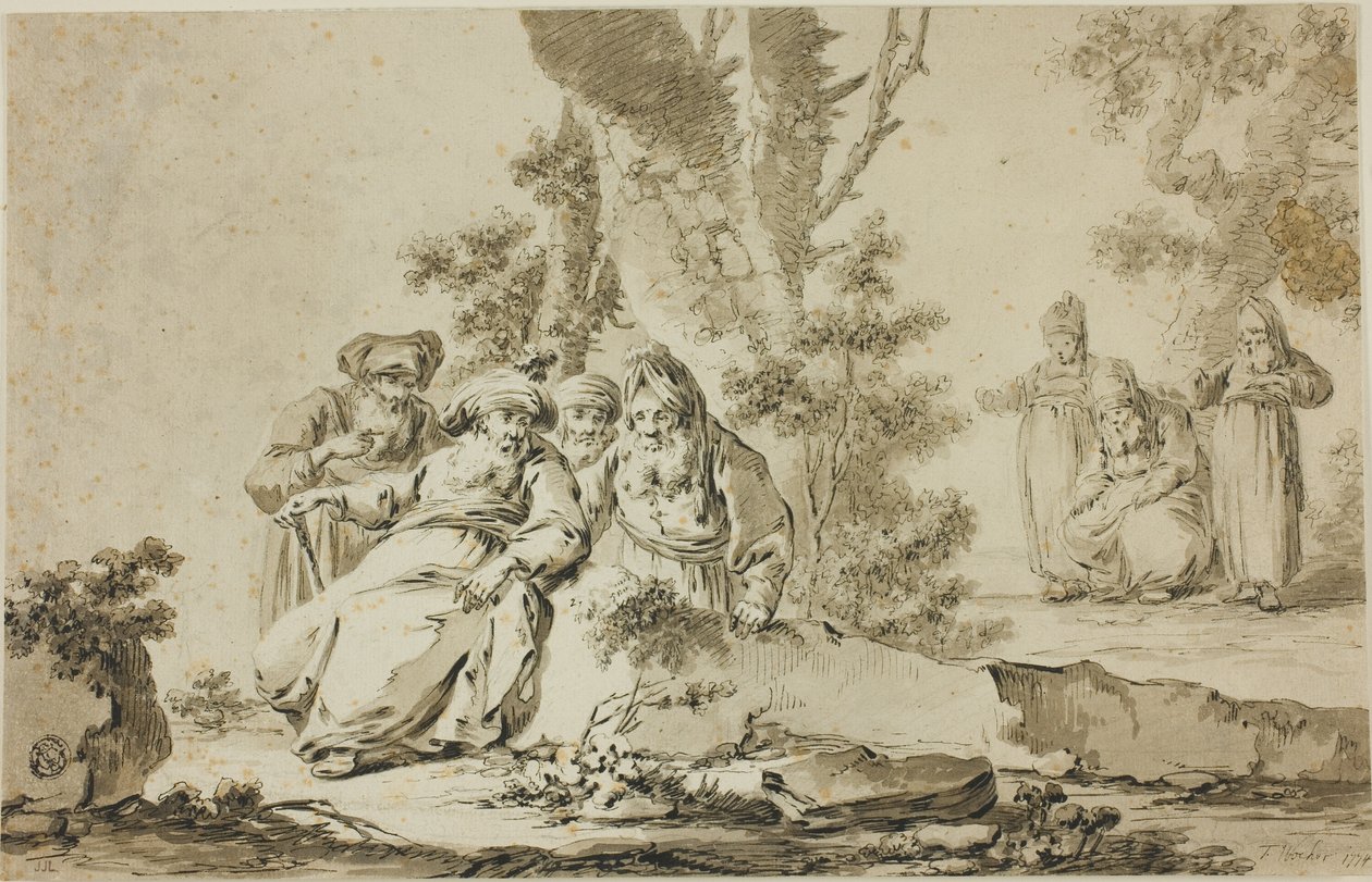 Peyzajda Oryantal Kostümlü Figürler by Tiberius Dominikus Wocher