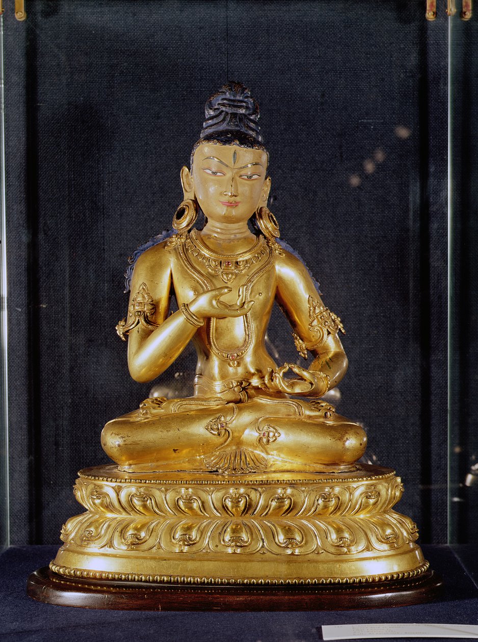 Adibuddha Vajrasattva meditasyonda oturuyor, 15.-16. yüzyıl (yaldızlı bronz) by Tibetan School