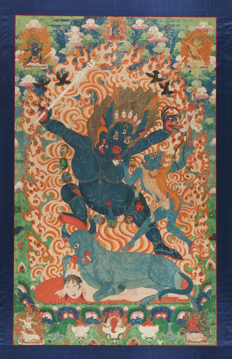 Yama and Yami, c.1700 (mineral pigments and gold on cotton cloth) by Tibetan School