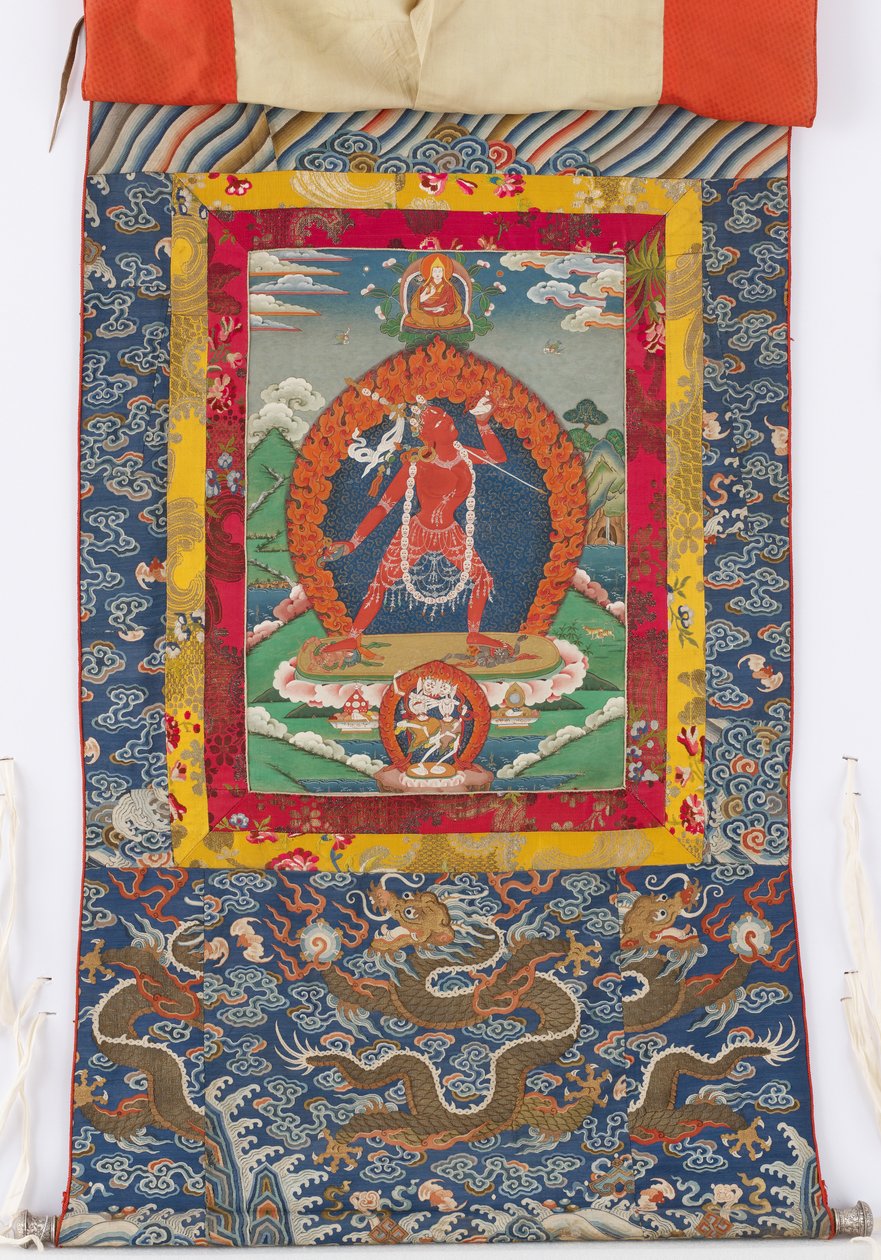 Dakini, 19. yüzyıl resmi, 19. ve 18. yüzyıl tekstil bordürleri by Tibetan School