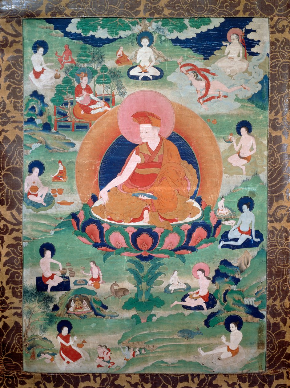 11. yüzyılda yaşayan Lama Rdo Rje Grags Pa, takipçileriyle çevrili, resim, Tibet uygarlığı by Tibetan School
