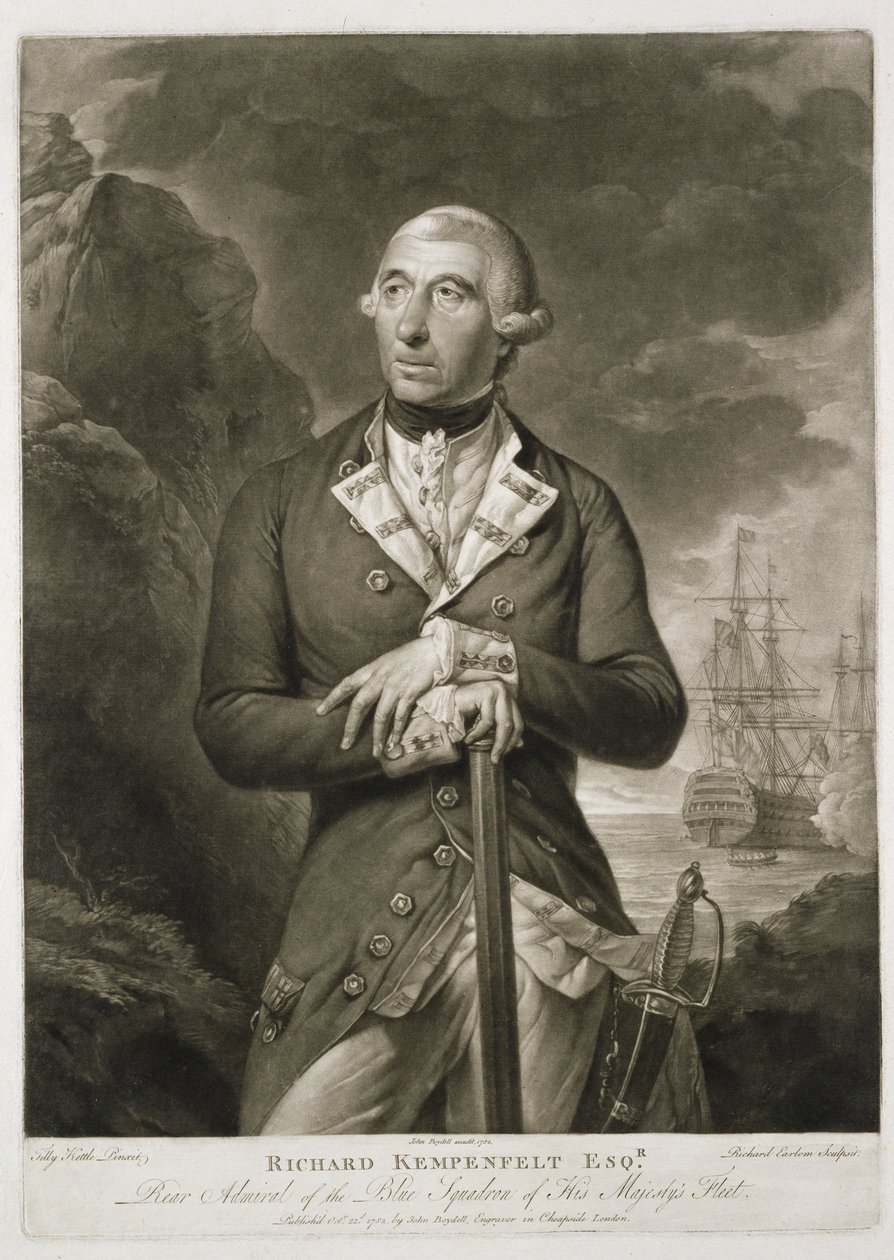 Richard Kempenfelt (1718-82) Mavi Tuğamiral portresi, Richard Earlom (1743-1822) pub tarafından oyulmuş. John Boydell (1719-1804) 1782 by Tilly Kettle