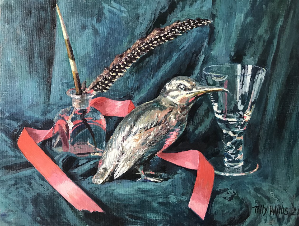Silver Bird ile Natürmort 2021 (tuval üzerine yağlı boya) by Tilly Willis