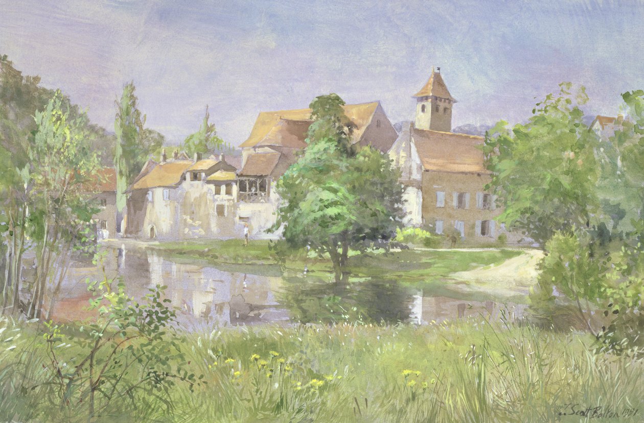 On the River Lot, 1991 (wc) by Tim Scott Bolton