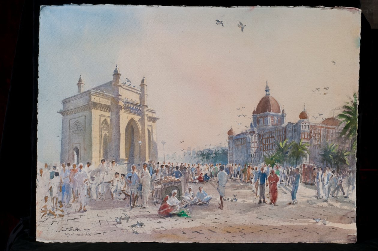 Hindistan Kapısı, Bombay, 2009 (kağıt üzerinde wc) by Tim Scott Bolton
