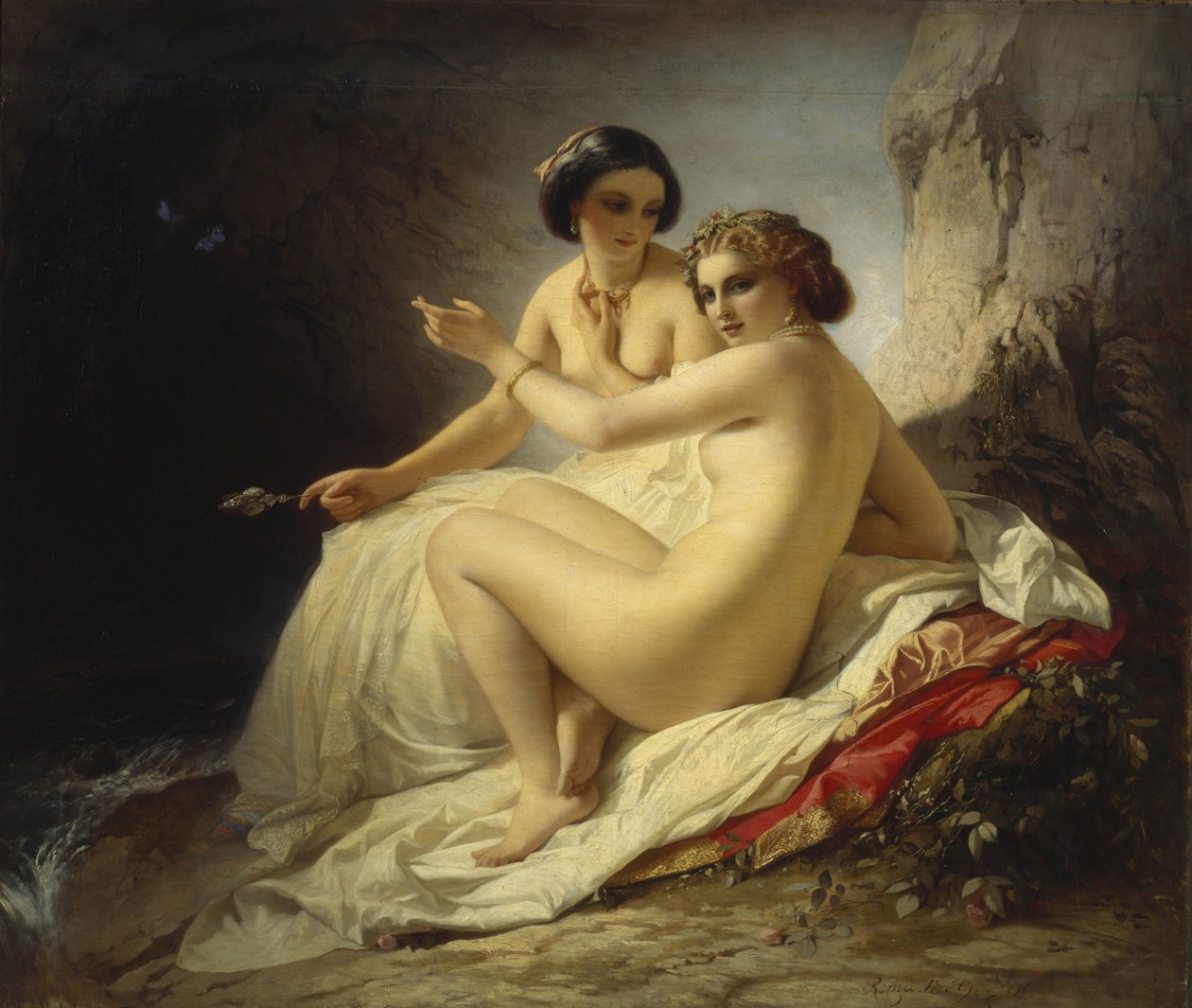 Bir mağarada iki kız, 1859 by Timofei Andreyevich Neff