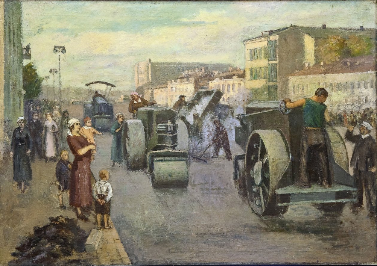 Moskova par Pustovalov, Timofei Ermilovich (1891-1944) yeniden inşası. Tuval üzerine yağlı boya, ebat : 82x115 by Timofei Ermilovich Pustovalov