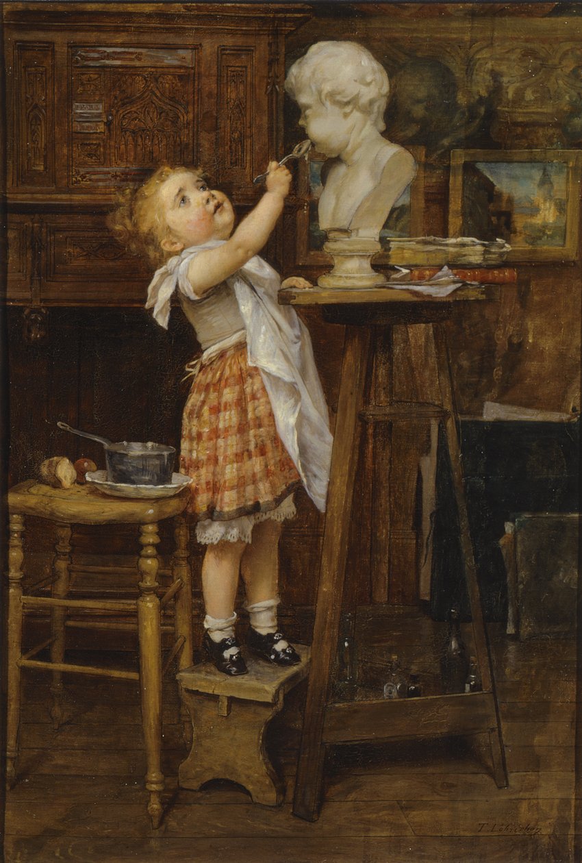 Bir Heykeli Besleyen Genç Kız by Timoleon Marie Lobrichon