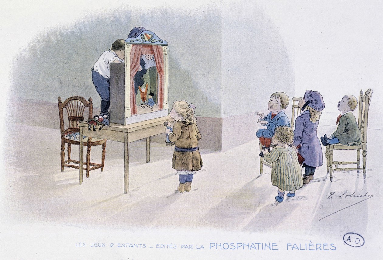 Çocuk oyunları: kuklalar (Guignol?) - dess. de Lobrichon, ed. tarafından Phosphatine Falières, v.1920 by Timoleon Marie Lobrichon