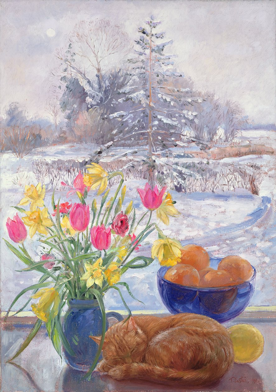 Çiçekli Kıvrılmış Kedi by Timothy Easton