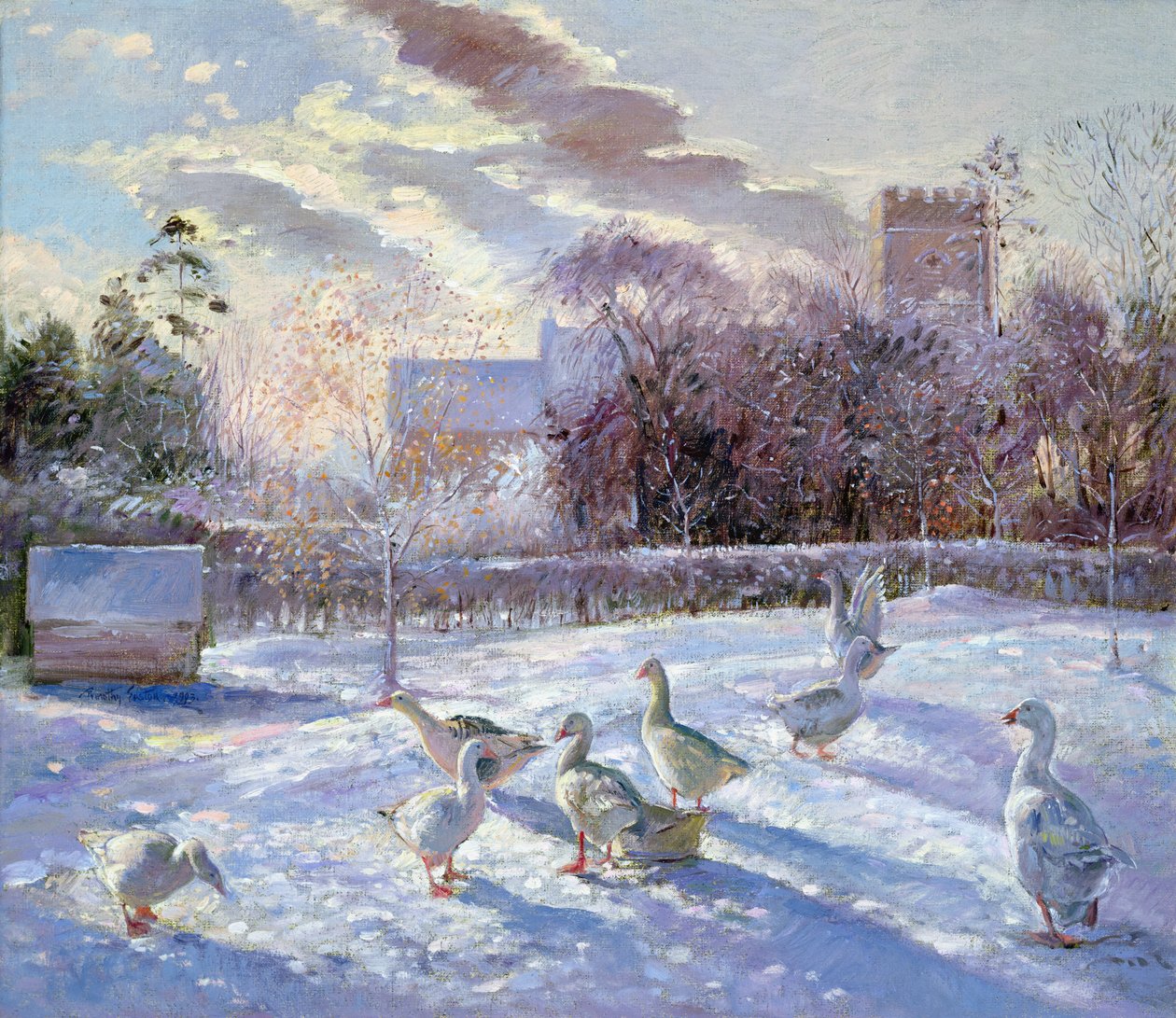 Kilise çayırında kış kazları by Timothy Easton