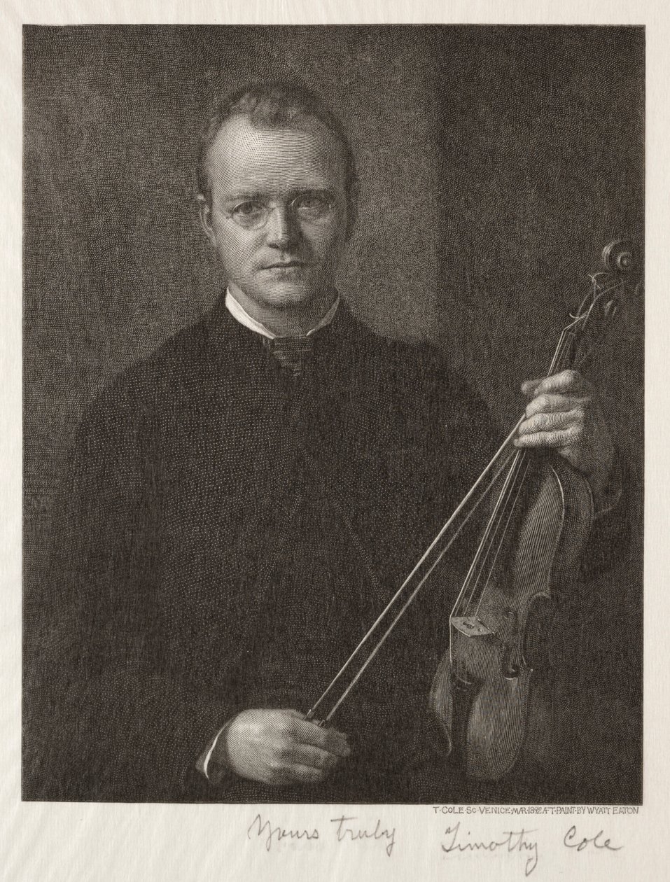 Eski İtalyan Ustalar: Timothy Cole Man'in Kemanlı Portresi, 1892. by Timothy Cole
