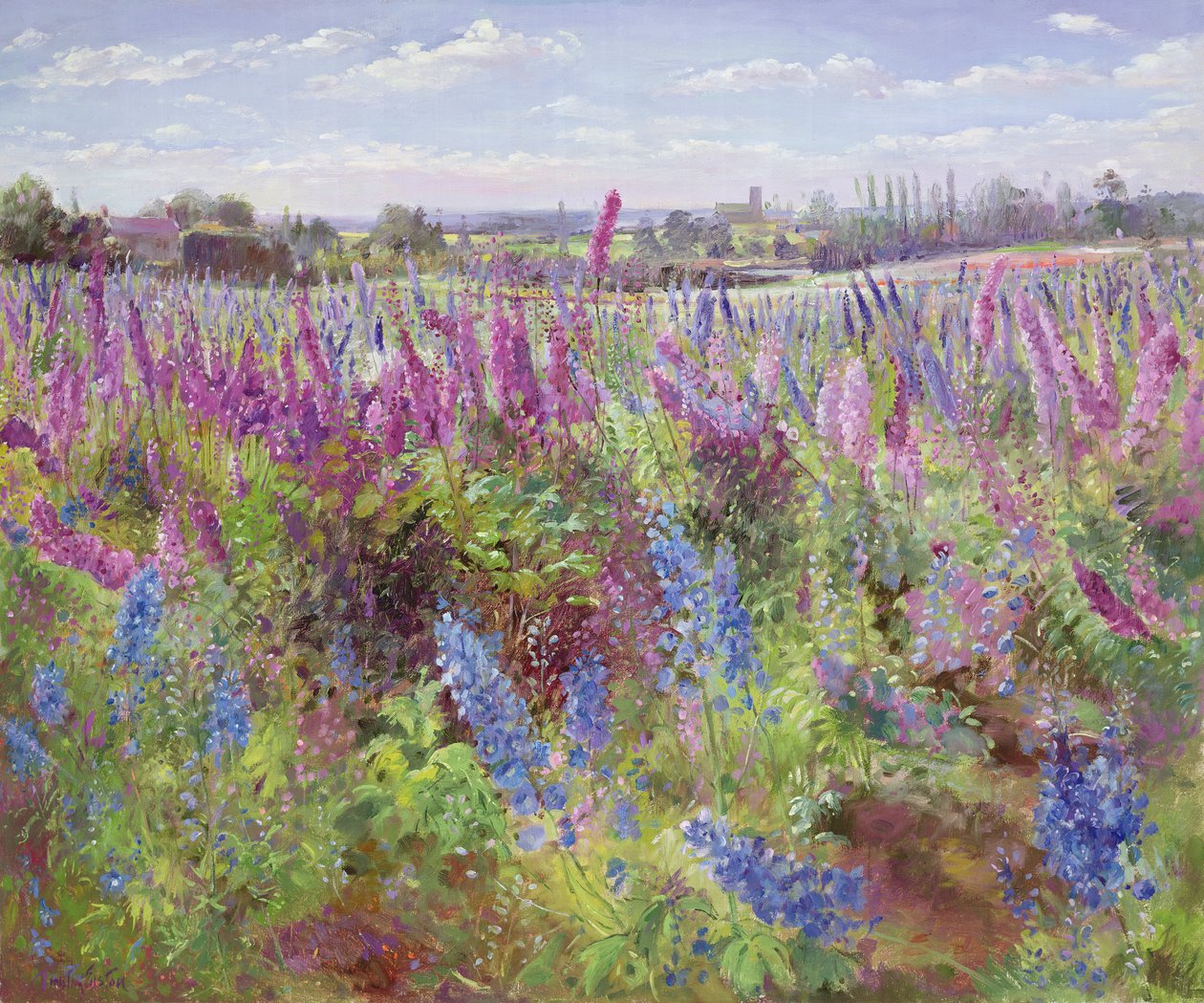 Delphinium Tarlası ve Kilisesi by Timothy Easton