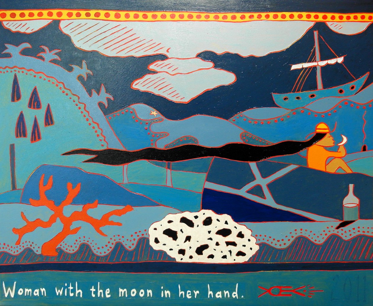 Elinde ay olan kadın, 2011, tuval üzerine yağlı boya by Timothy Nathan Joel