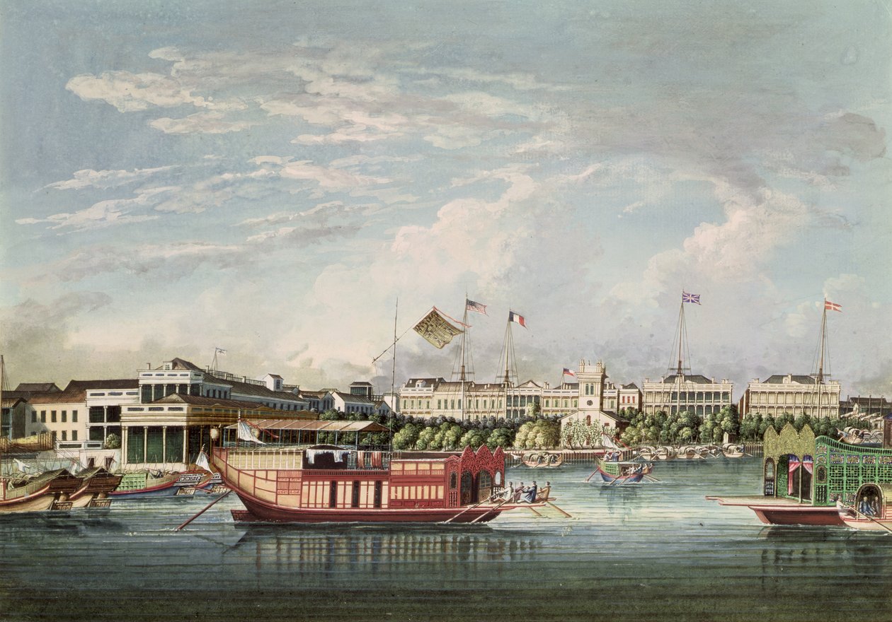 Kanton görünümü, c.1860 (kağıt üzerinde mürekkep ve wc) by Tinqua