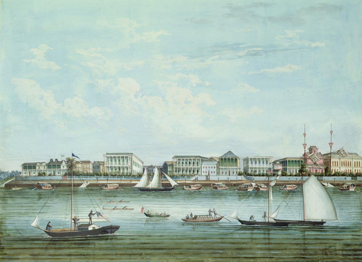 Şanghay manzarası, c.1860 (kağıt üzerinde mürekkep ve wc) by Tinqua