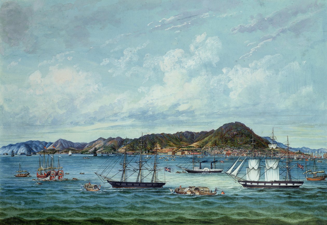 Hong Kong görünümü, c.1860 (kağıt üzerinde mürekkep ve tuvalet) by Tinqua