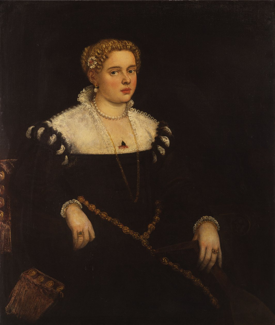 Bir mandolin tutan bir bayan portresi, üç çeyrek uzunlukta, by Tintoretto
