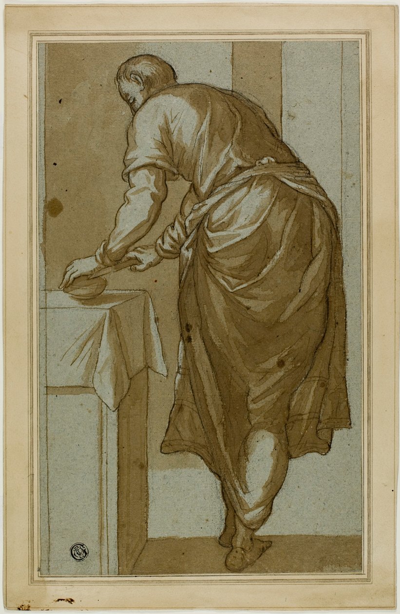 ekmek kesme arkasından görülen ayakta adam by Tintoretto